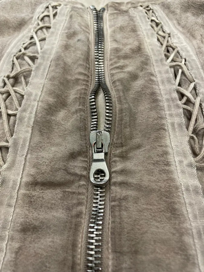 2000s Balmain Bondage Beige Suede Dress (S) 8