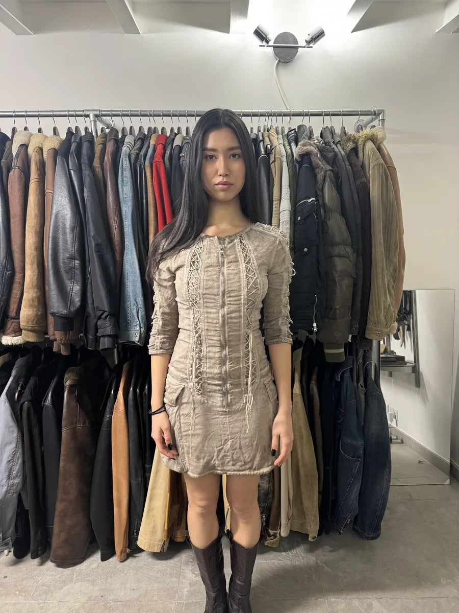 2000s Balmain Bondage Beige Suede Dress (S) 1