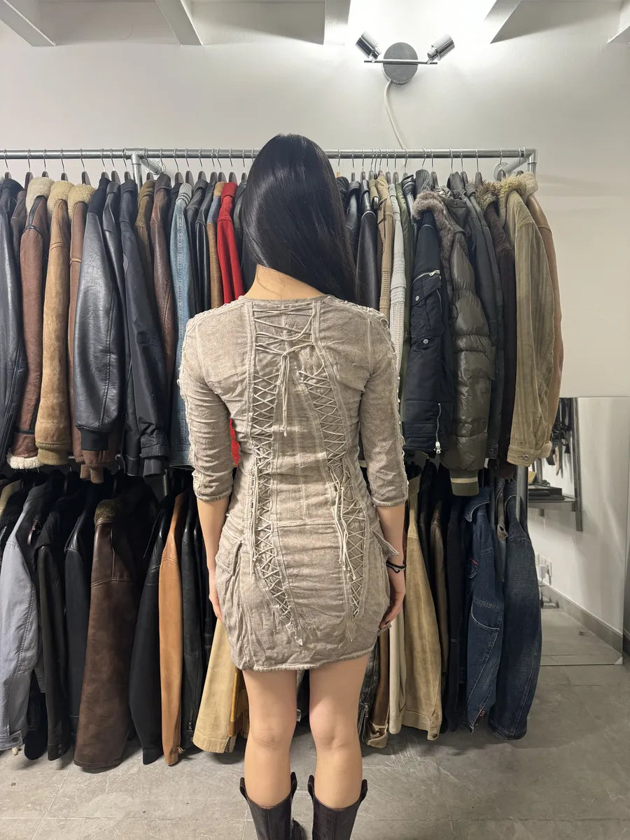 2000s Balmain Bondage Beige Suede Dress (S) 2