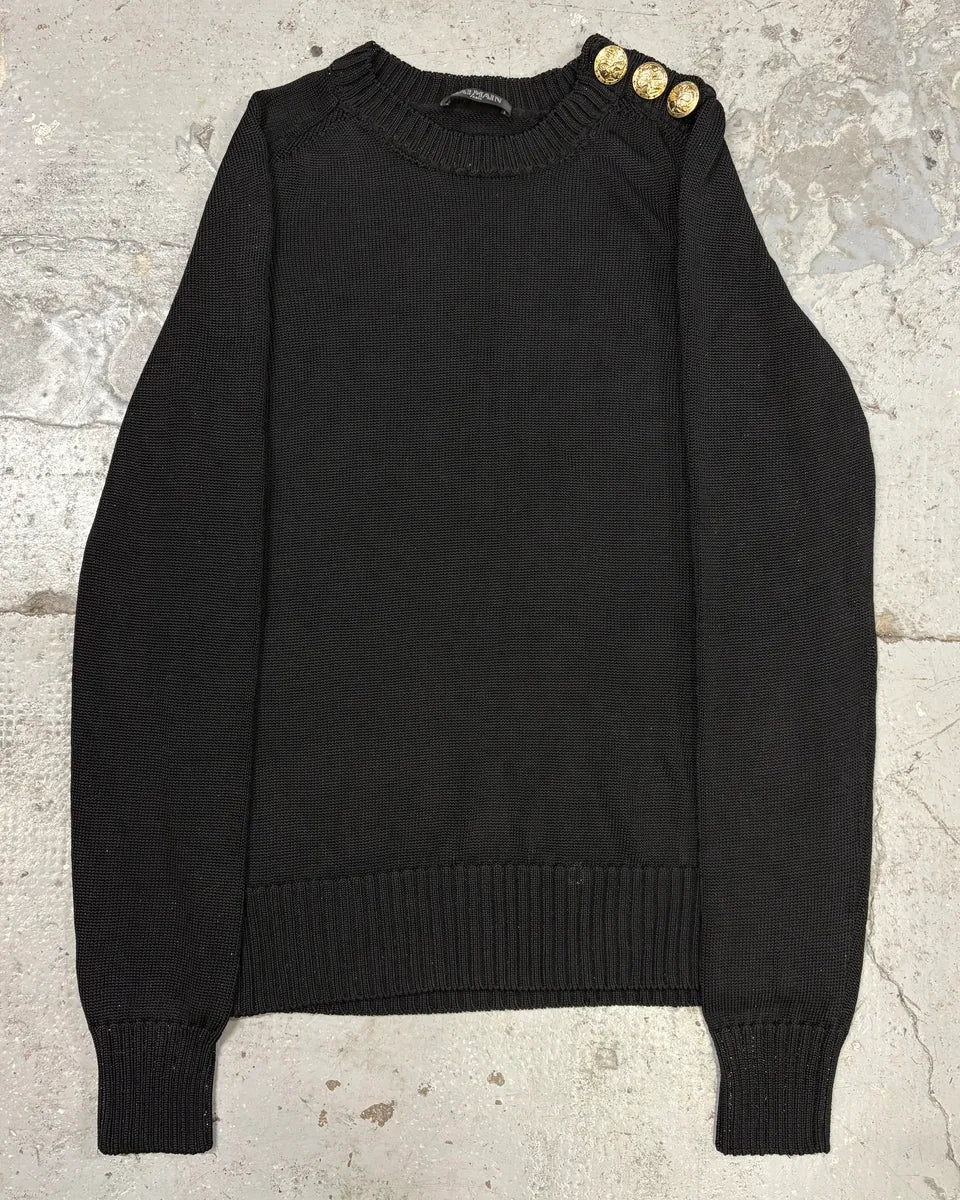 2000s Balmain Buttoned Black Sweater (S) siHJOOK 0