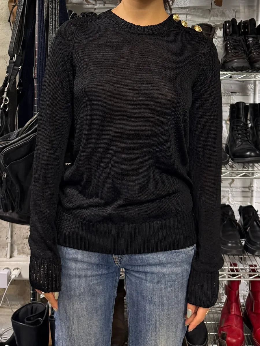 2000s Balmain Buttoned Black Sweater (S) siHJOOK 1