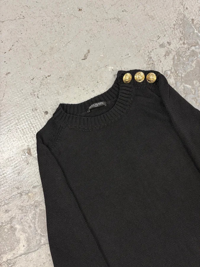 2000s Balmain Buttoned Black Sweater (S) siHJOOK 4