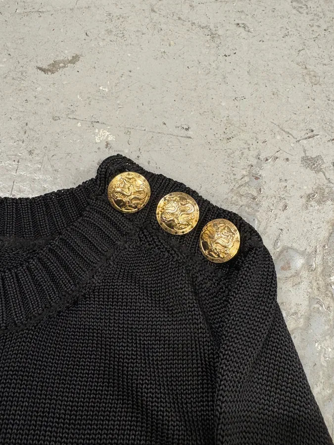 2000s Balmain Buttoned Black Sweater (S) siHJOOK 6