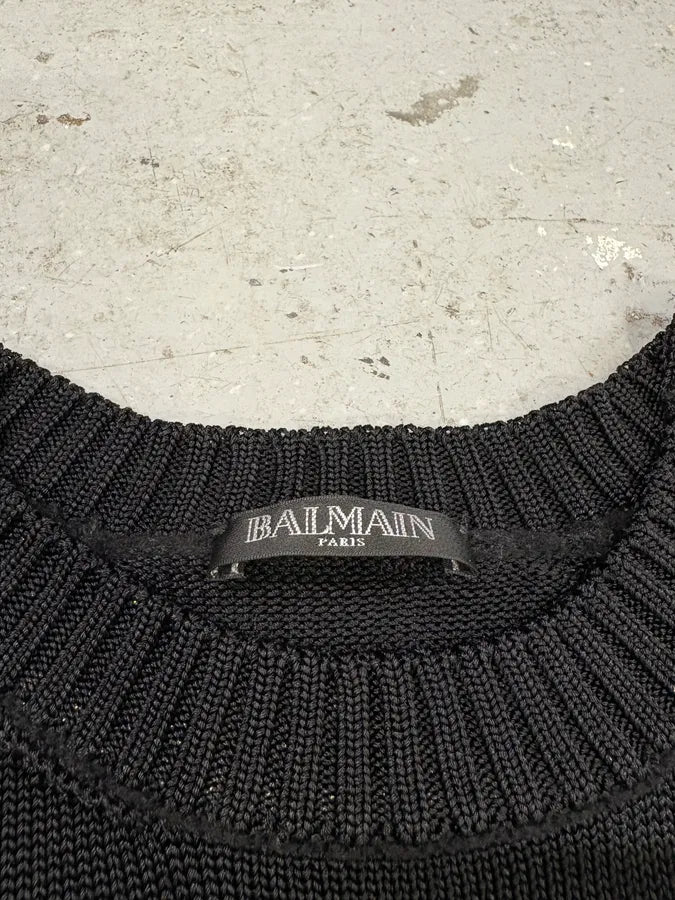 2000s Balmain Buttoned Black Sweater (S) siHJOOK 7