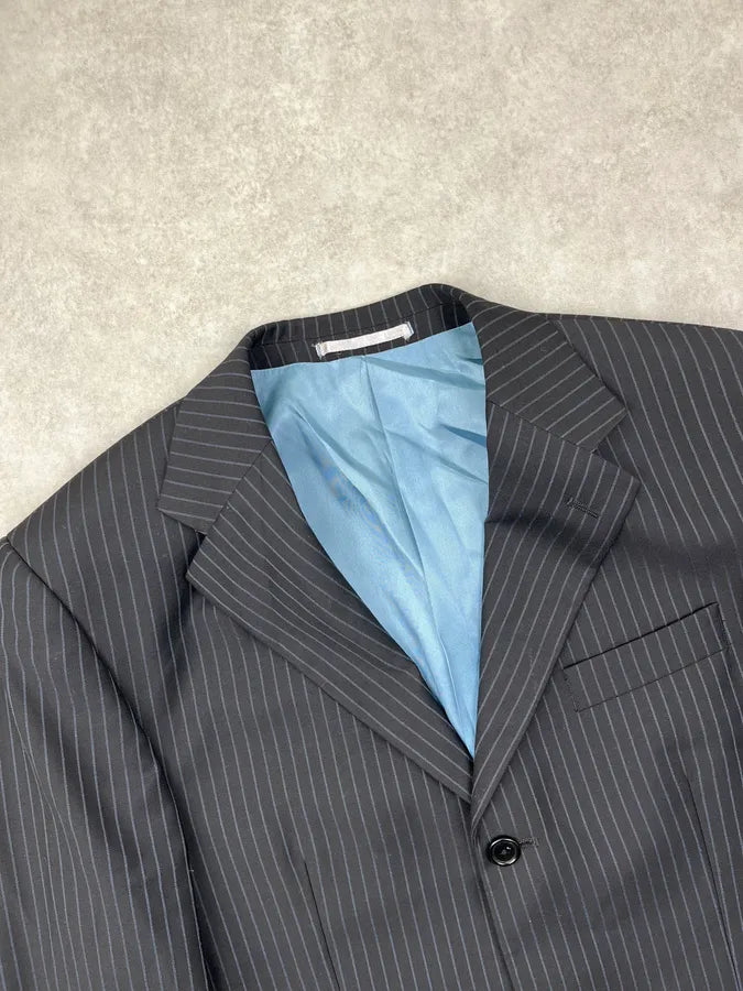2000s Balmain Dark Wool Pinstriped Suit Jacket HLMYkkT 3