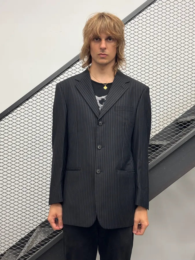2000s Balmain Dark Wool Pinstriped Suit Jacket HLMYkkT 0