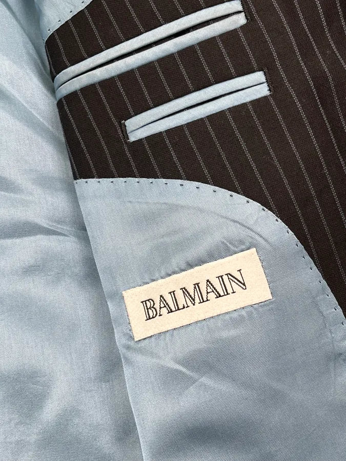 2000s Balmain Dark Wool Pinstriped Suit Jacket HLMYkkT 11