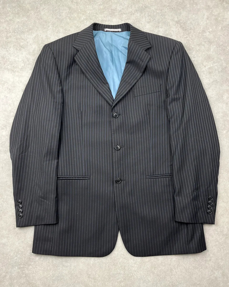 2000s Balmain Dark Wool Pinstriped Suit Jacket HLMYkkT 2