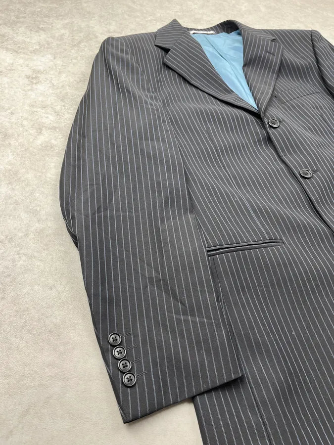 2000s Balmain Dark Wool Pinstriped Suit Jacket HLMYkkT 5