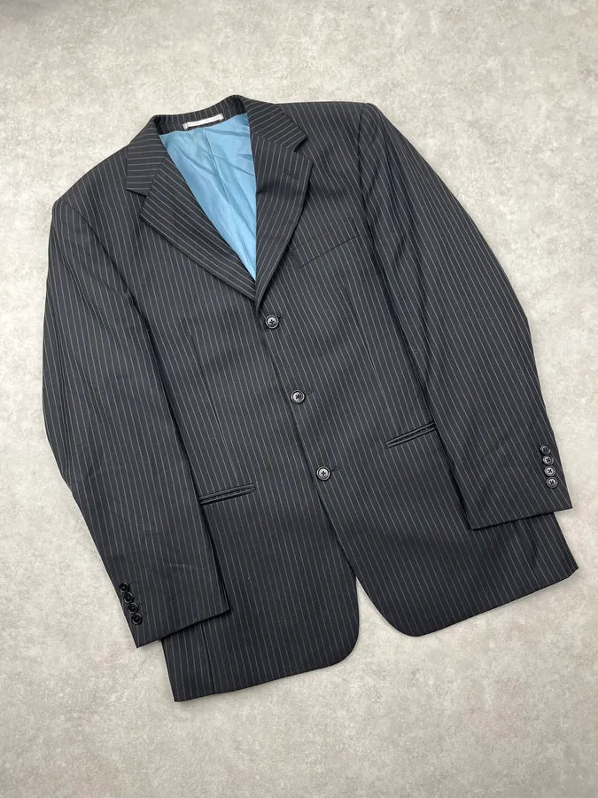 2000s Balmain Dark Wool Pinstriped Suit Jacket HLMYkkT 4