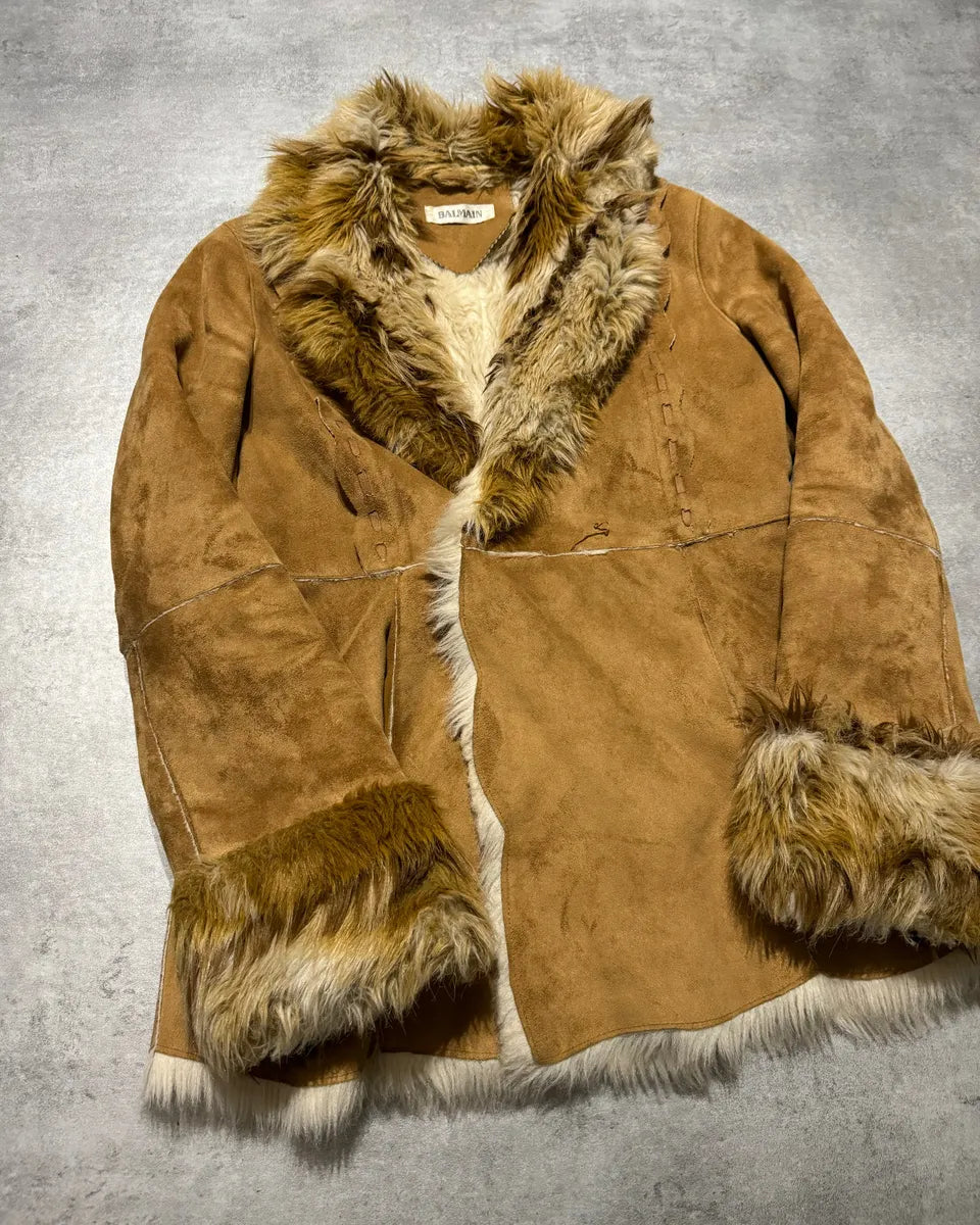 2000s Balmain Faux Fur Camel Jacket (S) 3
