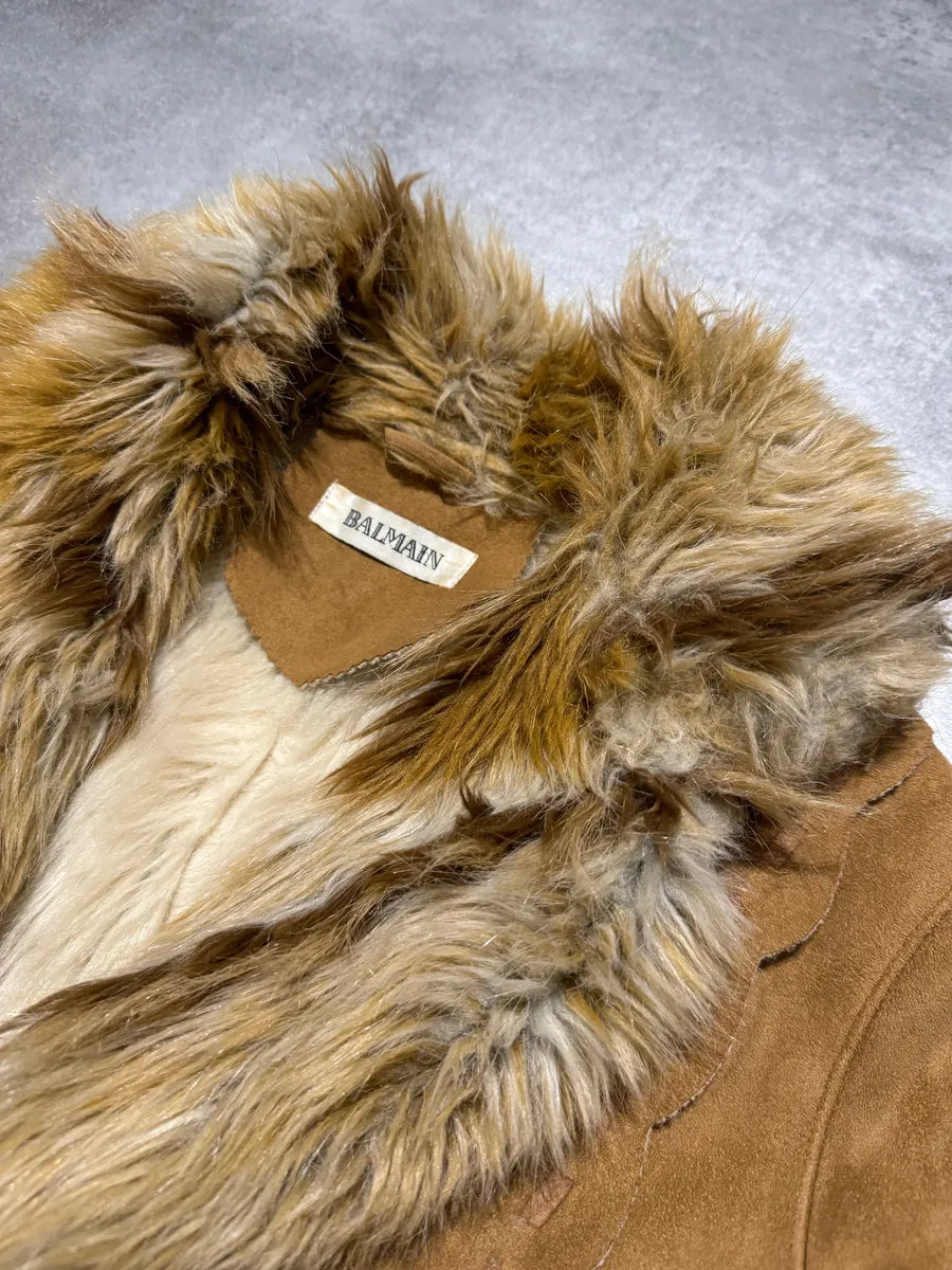 2000s Balmain Faux Fur Camel Jacket (S) 6