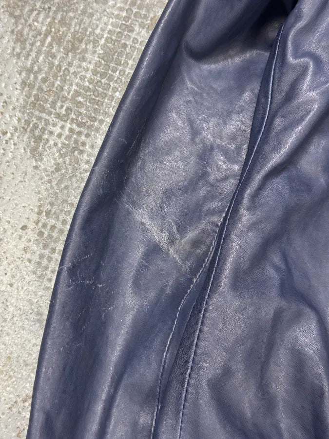 2000s Balmain Full Zip Sleeves Navy Leather Bomber Jacket xnzVeVX 11