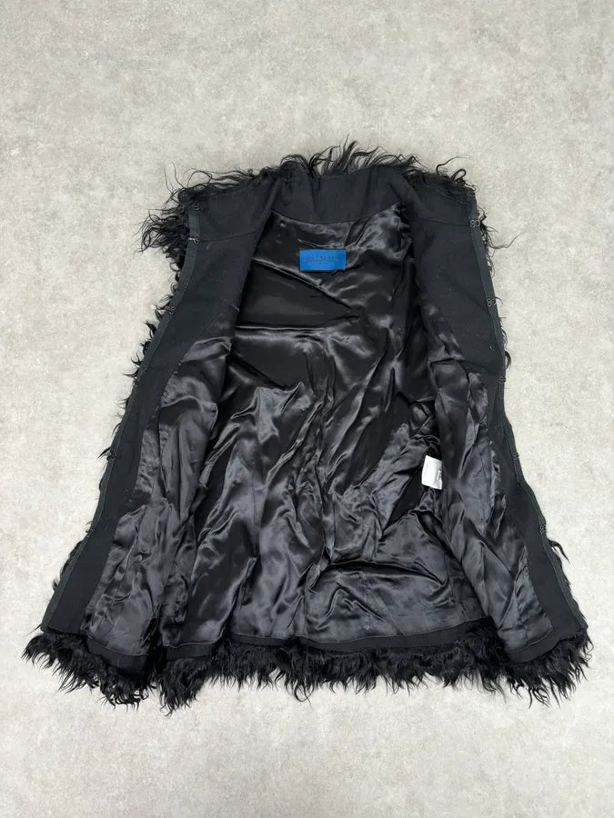 2000s Balmain Fur Black Vest Jacket PCjwJnu 4