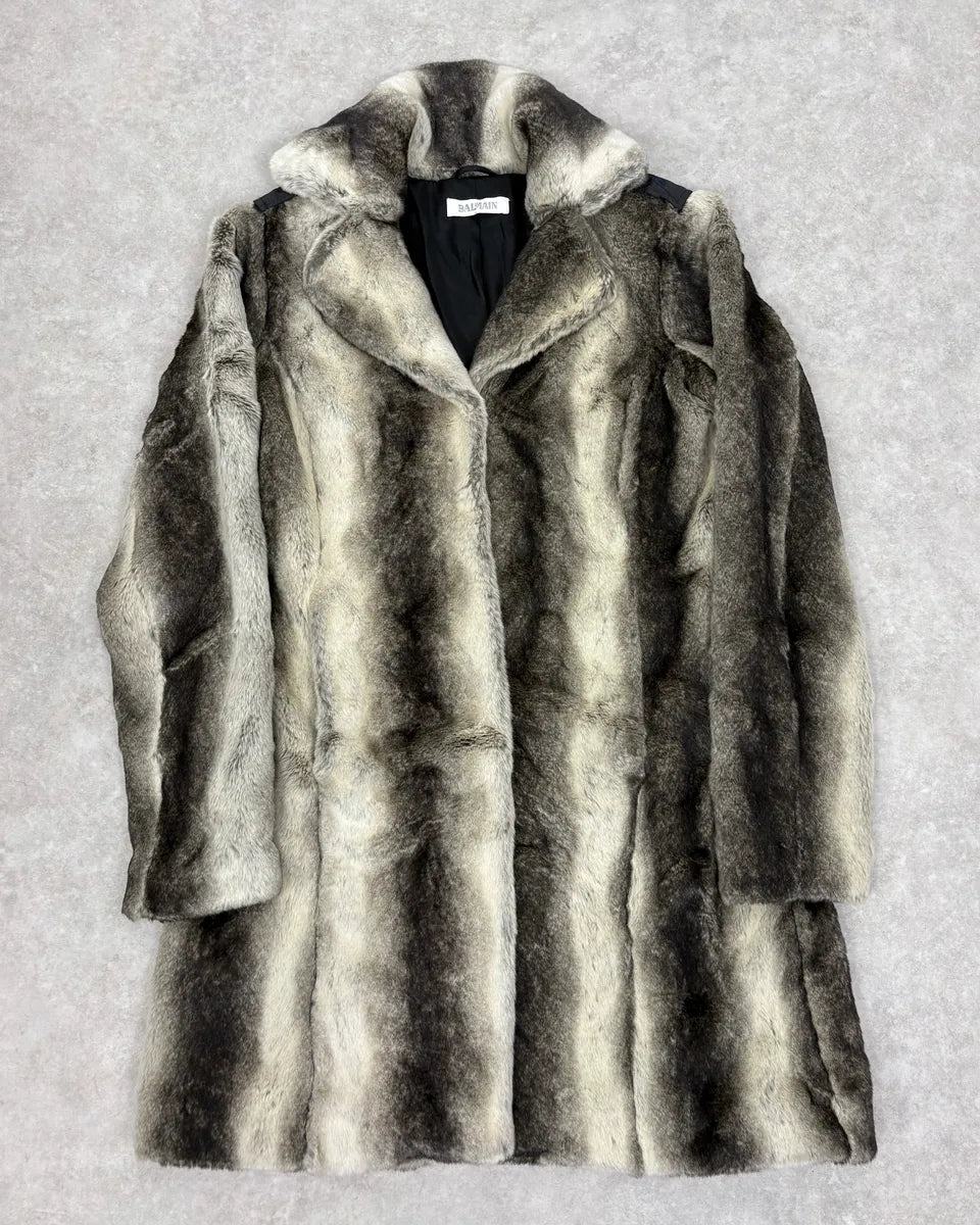 2000s Balmain Gradient Sand Long Fur Coat AyEiynH 0