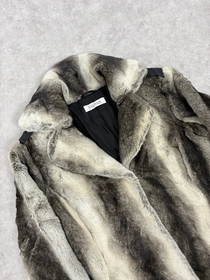 2000s Balmain Gradient Sand Long Fur Coat AyEiynH 4