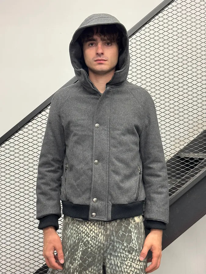 AW2012 Balmain Grey Padded Lined Wool Hooded Jacket fMfMYzo 1