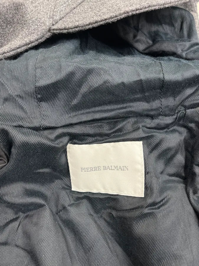 AW2012 Balmain Grey Padded Lined Wool Hooded Jacket fMfMYzo 9