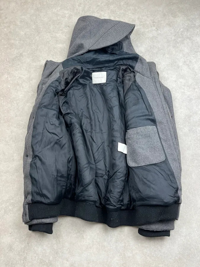 AW2012 Balmain Grey Padded Lined Wool Hooded Jacket fMfMYzo 7