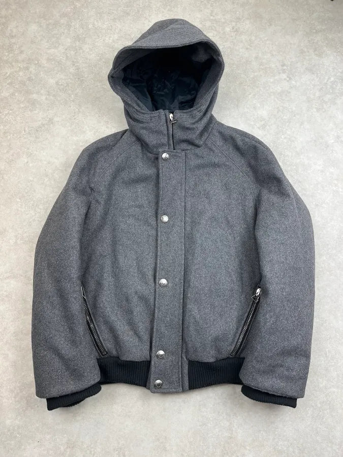 AW2012 Balmain Grey Padded Lined Wool Hooded Jacket fMfMYzo 0