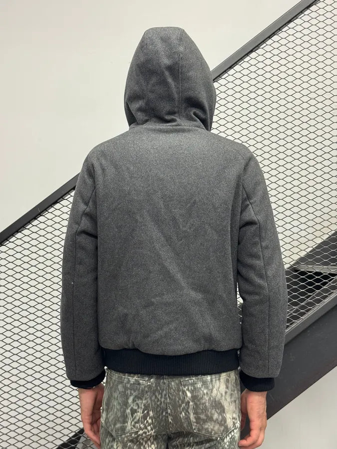 AW2012 Balmain Grey Padded Lined Wool Hooded Jacket fMfMYzo 2