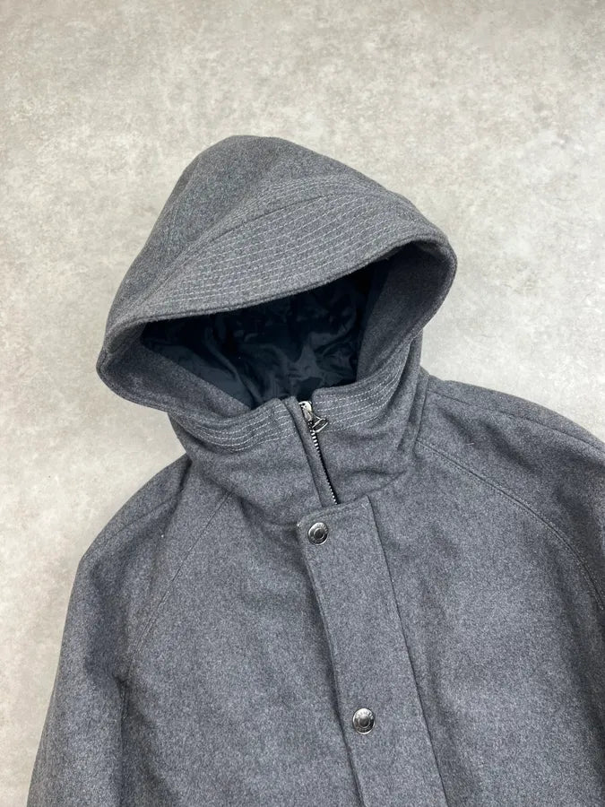 AW2012 Balmain Grey Padded Lined Wool Hooded Jacket fMfMYzo 4