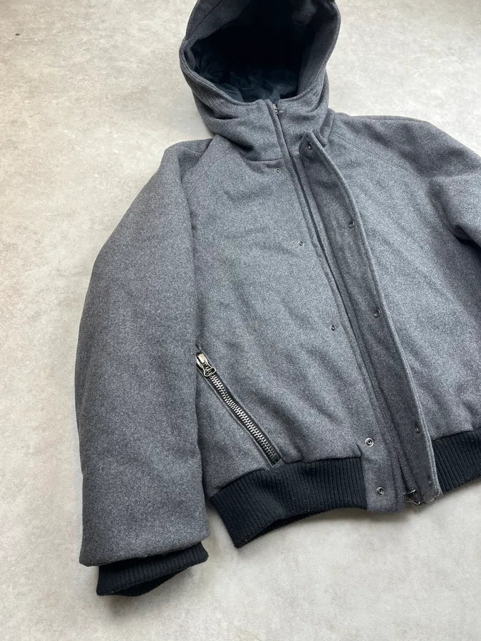 AW2012 Balmain Grey Padded Lined Wool Hooded Jacket fMfMYzo 3