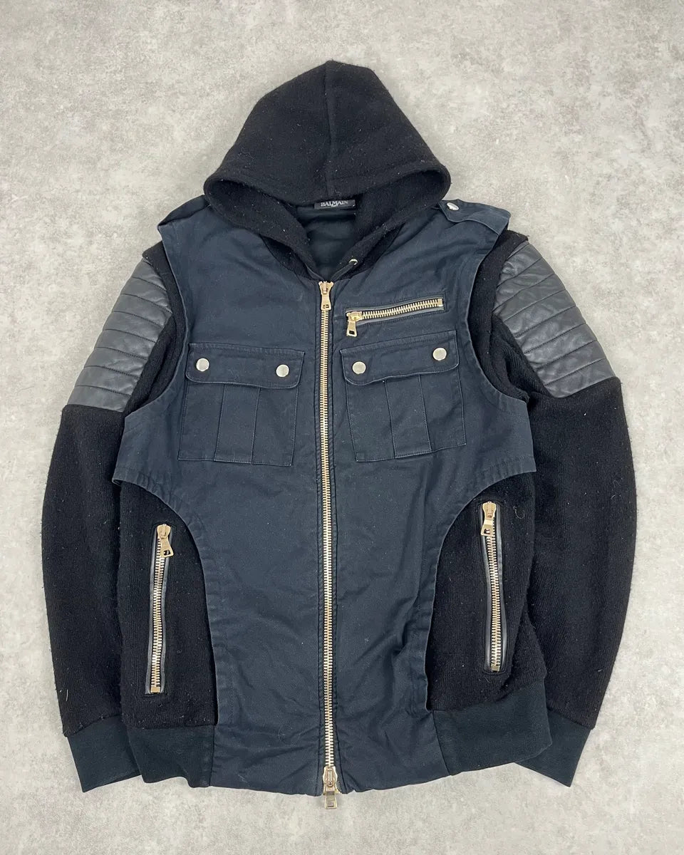 2010s Balmain Hooded Hybrid Patchwork Zip Jacket FtuRmft 0