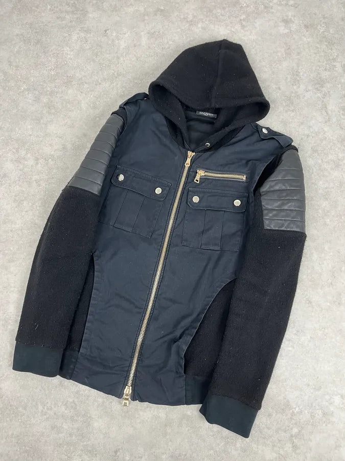 2010s Balmain Hooded Hybrid Patchwork Zip Jacket FtuRmft 4