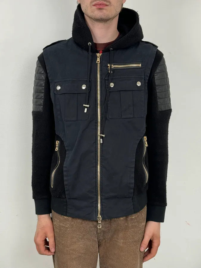 2010s Balmain Hooded Hybrid Patchwork Zip Jacket FtuRmft 1