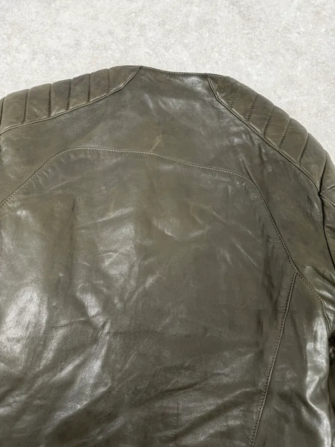 2000s Balmain Khaki Quilted Biker Leather Jacket  EhiXoMQ 7
