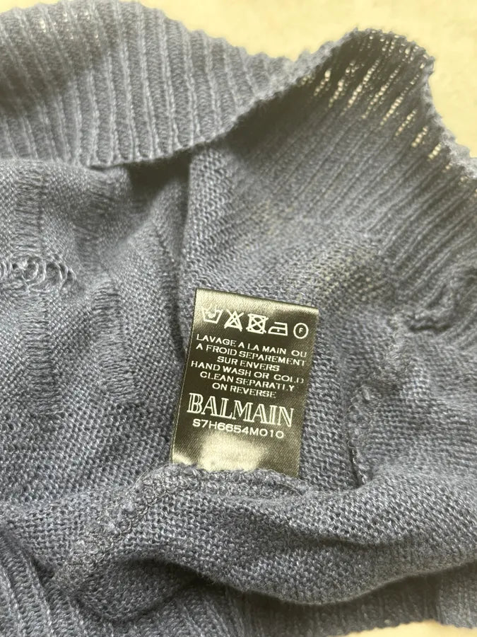 SS2017 Balmain Navy Distressed Button Sweater dbBjJjt 9