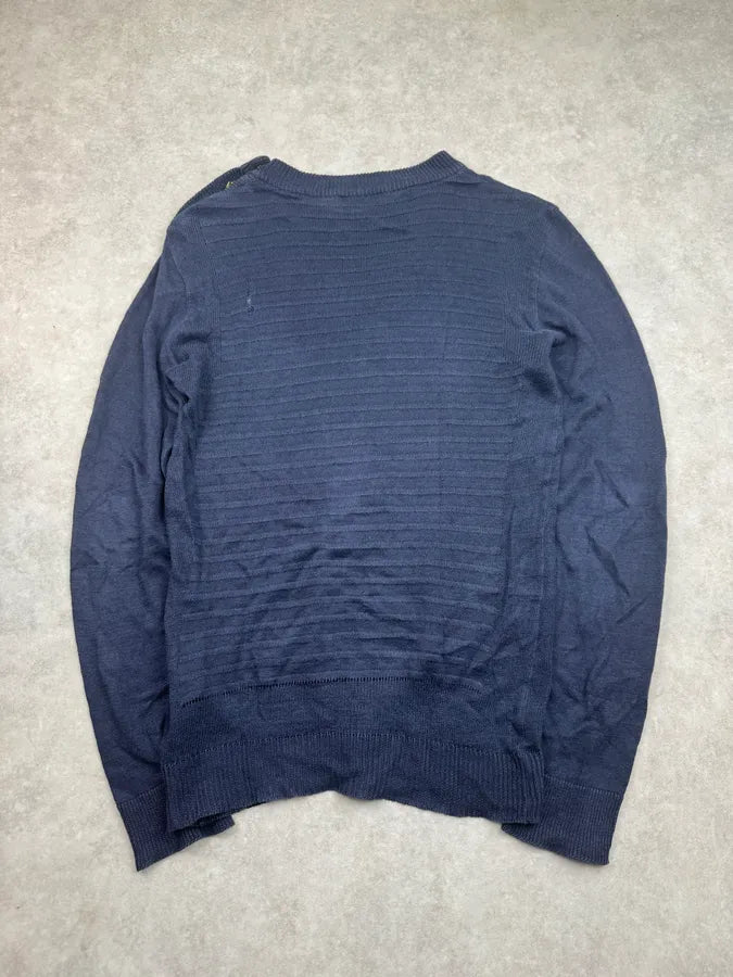 SS2017 Balmain Navy Distressed Button Sweater dbBjJjt 5
