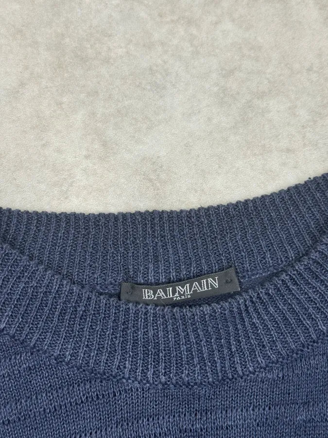 SS2017 Balmain Navy Distressed Buttoned Sweater dbBjJjt 6