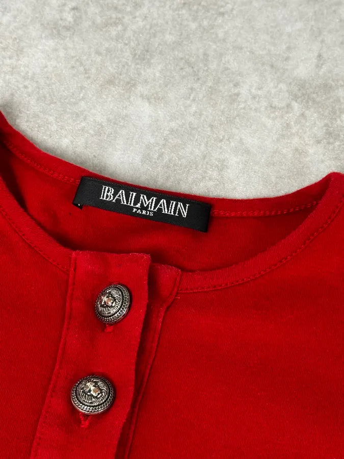 2000s Balmain Red Buttoned Blouse Longsleeve T-Shirt bIMwySF 7