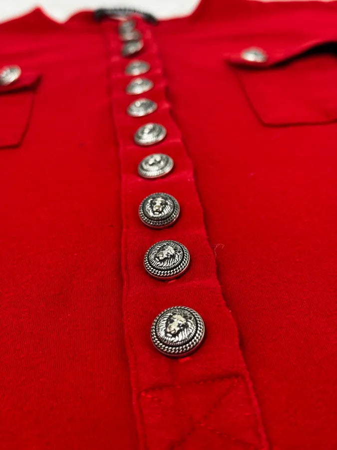 2000s Balmain Red Buttoned Blouse Longsleeve T-Shirt bIMwySF 6