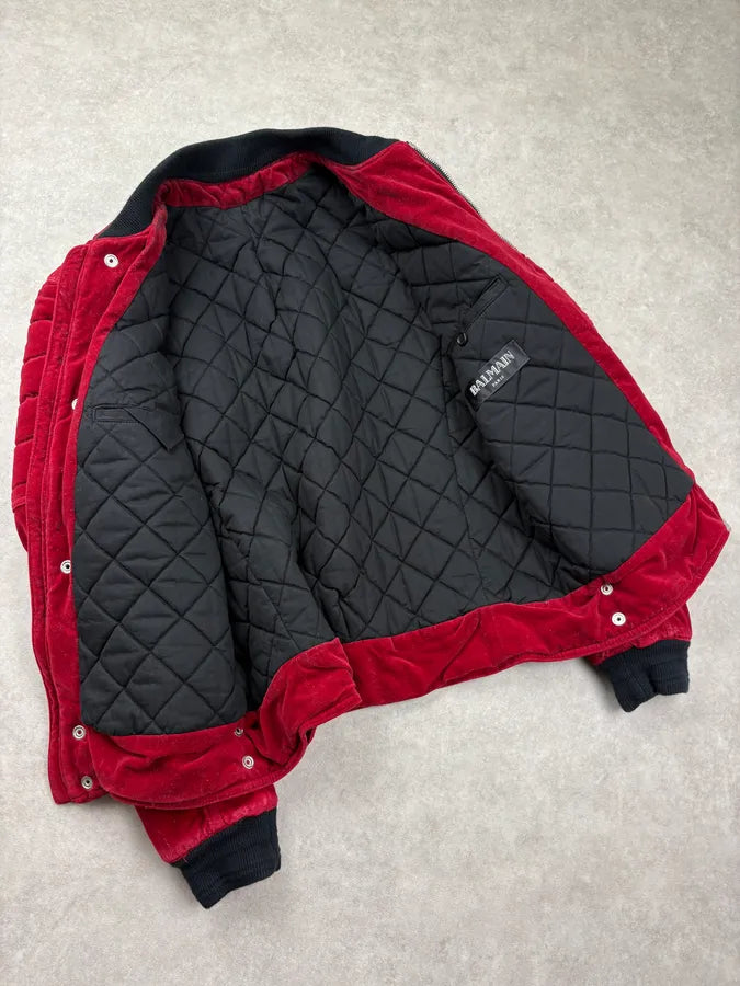 AW2016 Balmain Red Velvet Embroidered Bomber Jacket nukfPOC 7