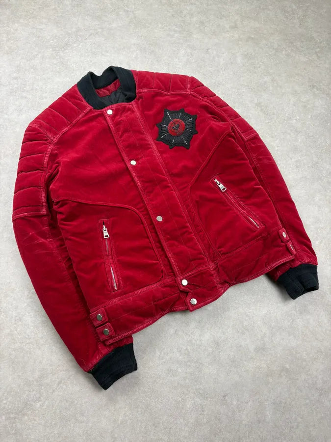 AW2016 Balmain Red Velvet Embroidered Bomber Jacket nukfPOC 3