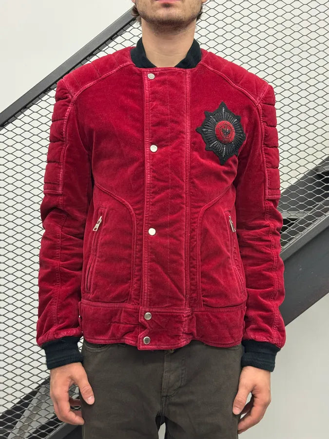 AW2016 Balmain Red Velvet Embroidered Bomber Jacket nukfPOC 1