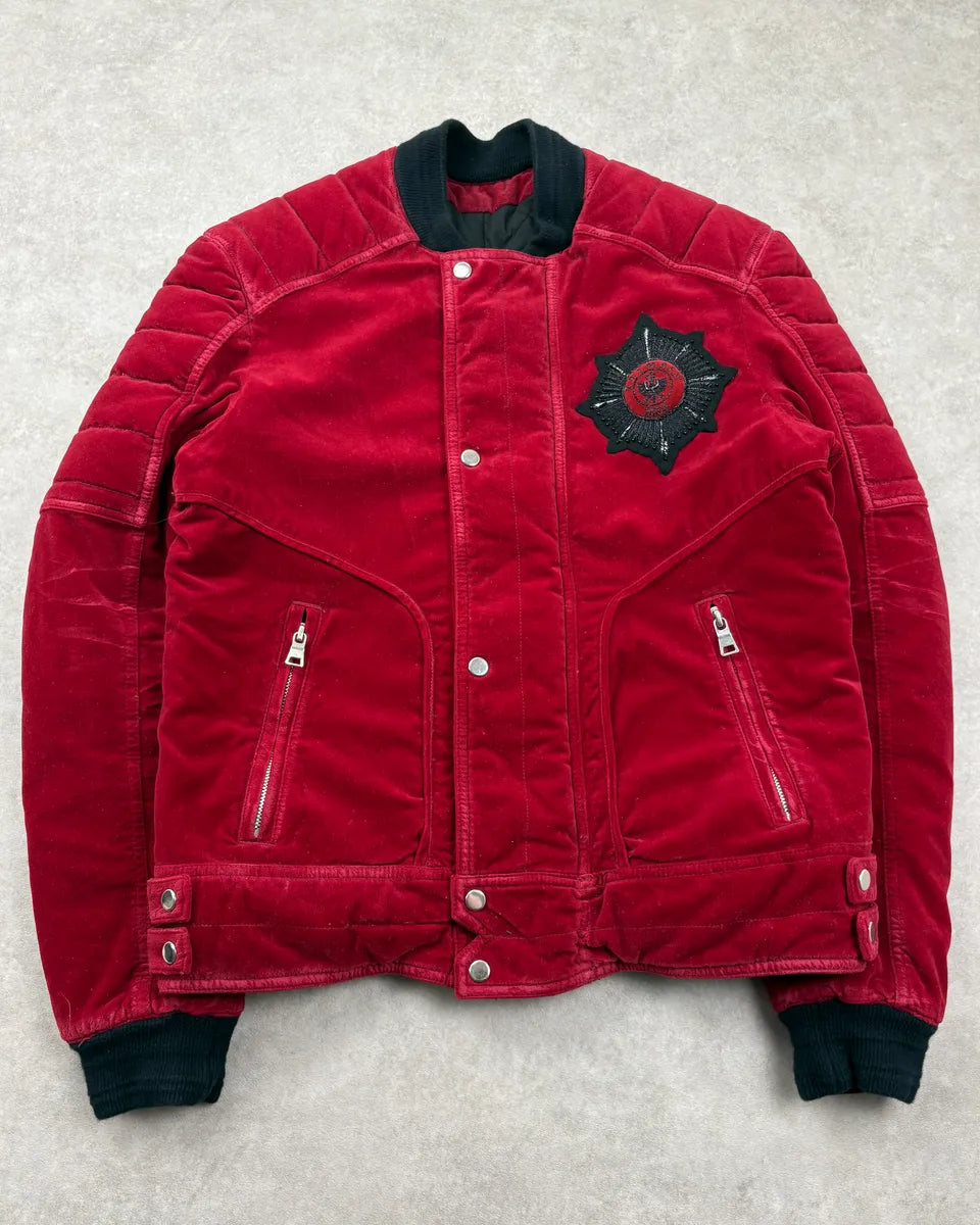 AW2016 Balmain Red Velvet Embroidered Bomber Jacket nukfPOC 0