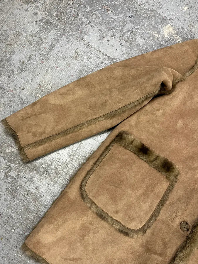 2000s Balmain Reversible Camel Leather Fake Fur Jacket (L) TefEABu 5