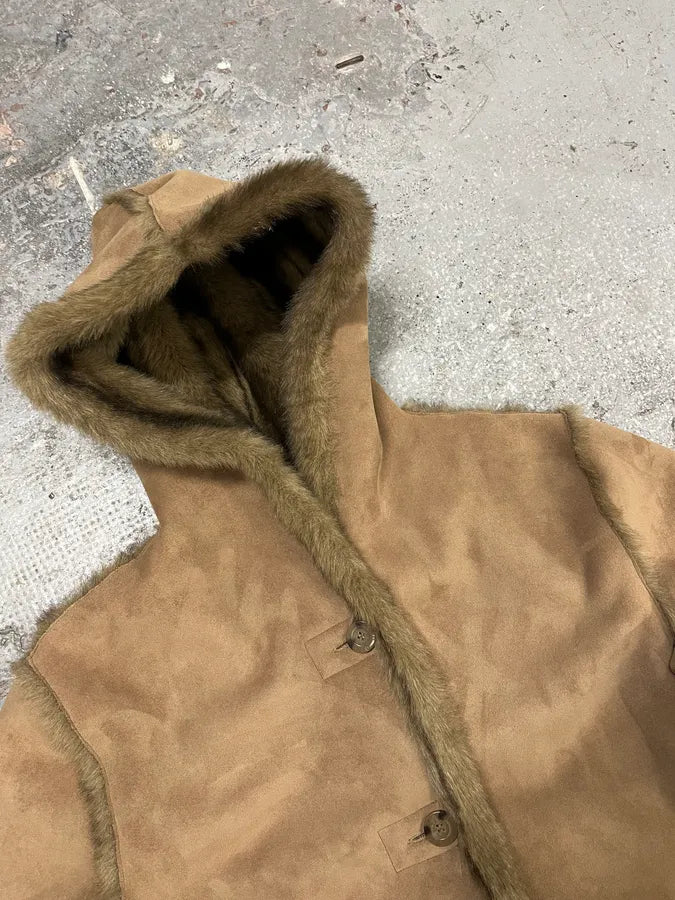 2000s Balmain Reversible Camel Leather Fake Fur Jacket (L) TefEABu 6