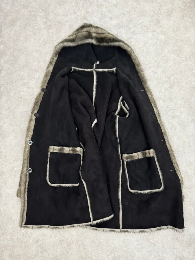 2000s Balmain Reversible Faux Fur Brown Suede Beige Hooded Jacket rsGfZpv 7