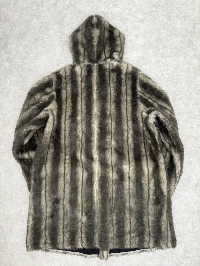 2000s Balmain Reversible Faux Fur Brown Suede Beige Hooded Jacket rsGfZpv 8
