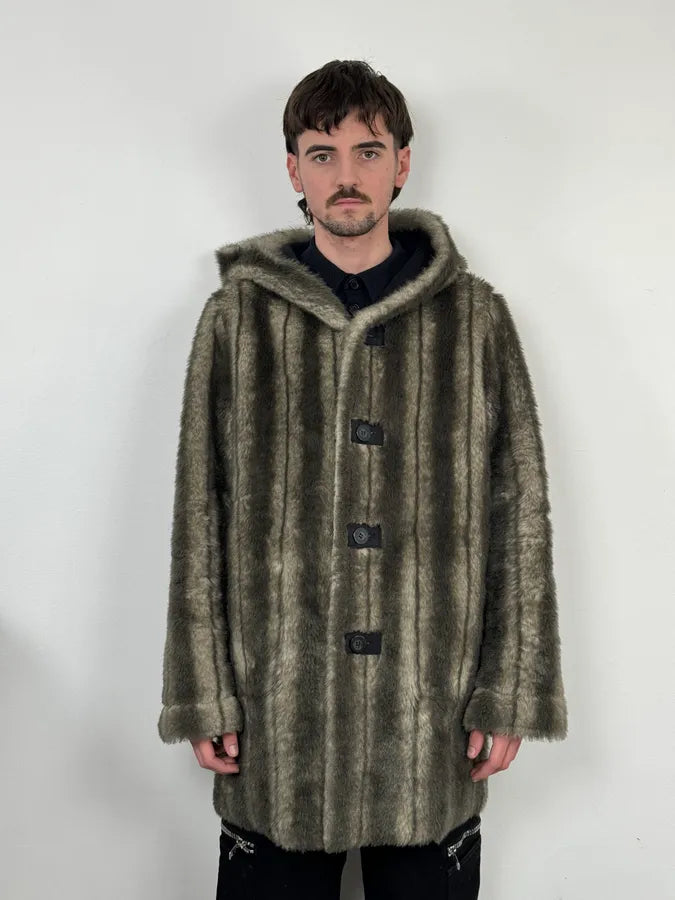 2000s Balmain Reversible Faux Fur Brown Suede Beige Hooded Jacket rsGfZpv 2