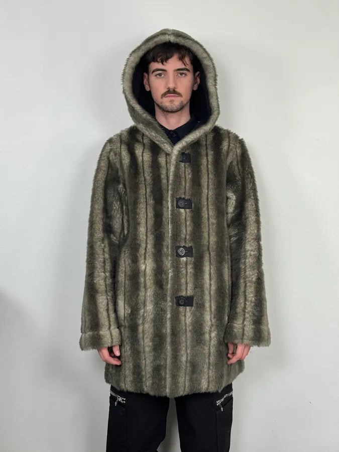 2000s Balmain Reversible Faux Fur Brown Suede Beige Hooded Jacket rsGfZpv 1