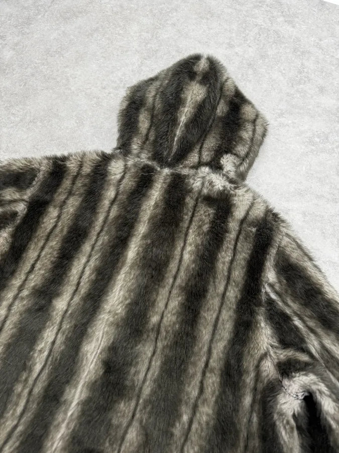 2000s Balmain Reversible Faux Fur Brown Suede Beige Hooded Jacket rsGfZpv 6