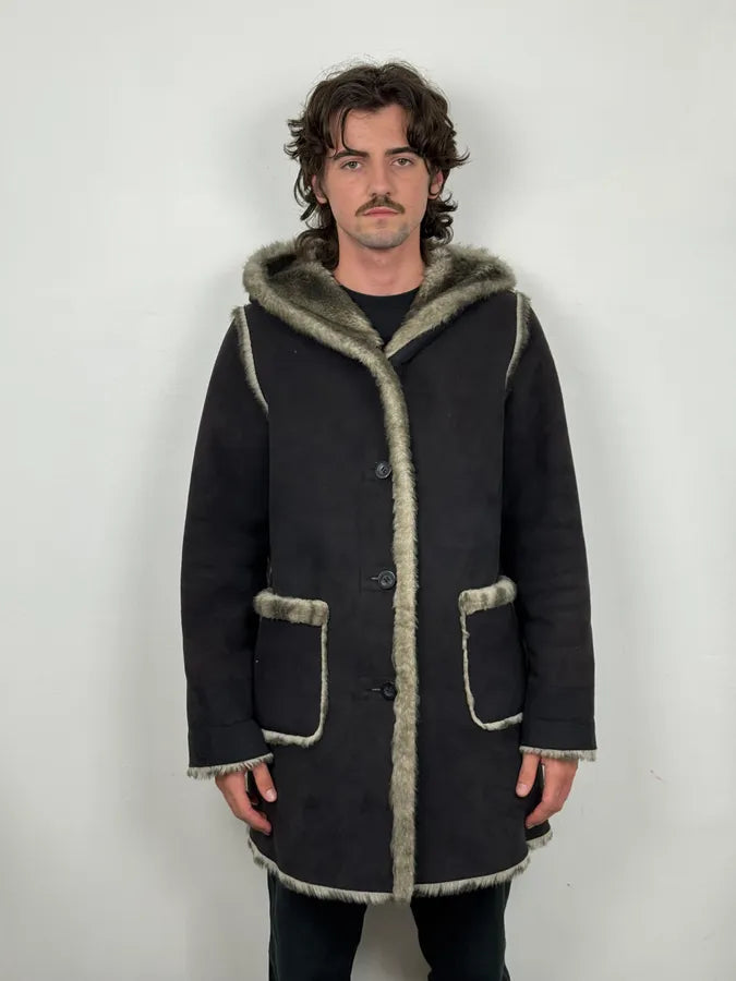 2000s Balmain Reversible Faux Fur Brown Suede Beige Hooded Jacket rsGfZpv 1