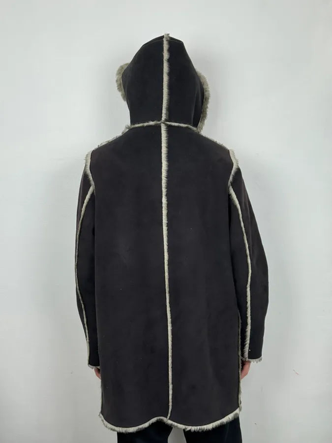 2000s Balmain Reversible Faux Fur Brown Suede Beige Hooded Jacket rsGfZpv 2