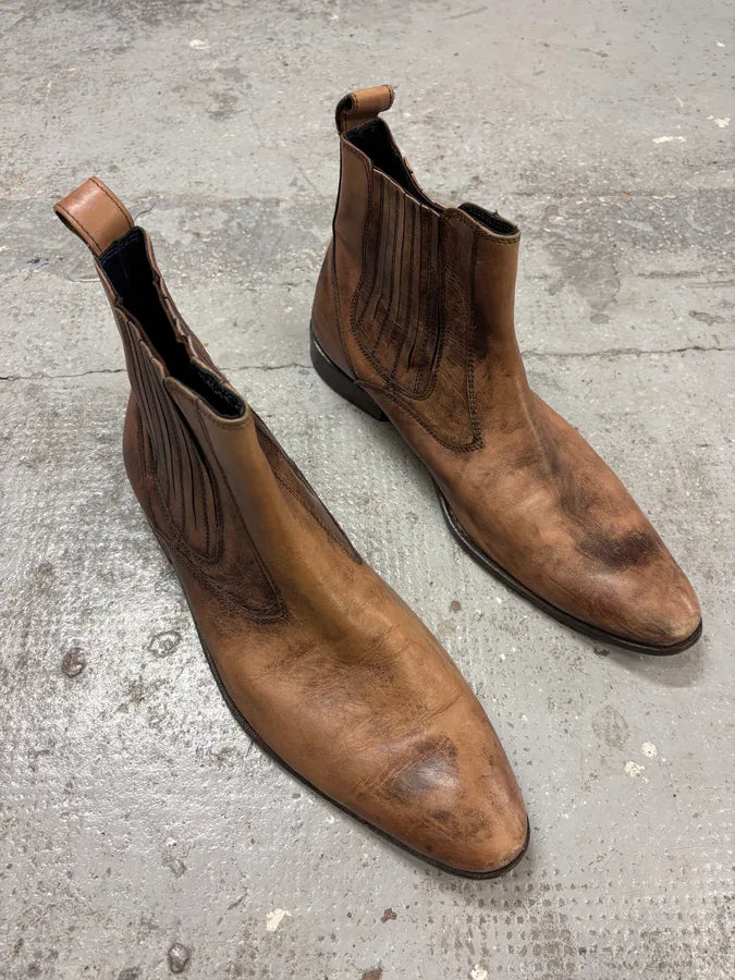 2000s Balmain Rust Brown Leather Ankle Boots LpvDihU 3